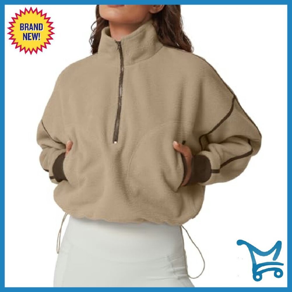 Women's Half Zip Fleece Pullover Cozy Sherpa Sweatshirt Winter Top - Picture 2 of 7